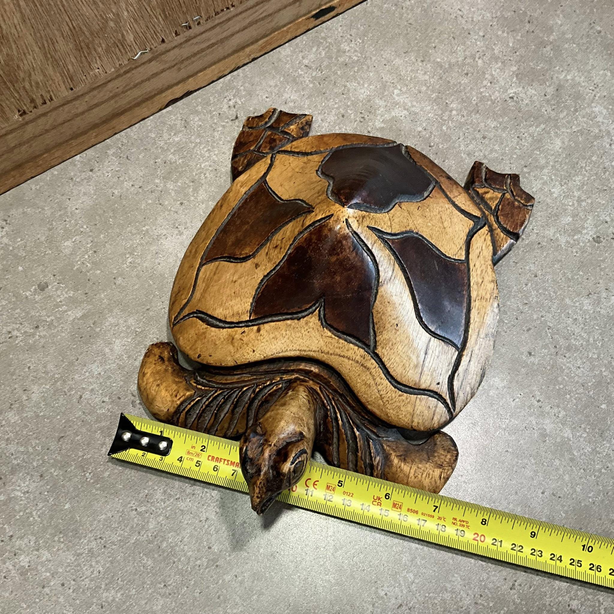 木彫りの亀の置物：風水知恵装飾（9.2インチ x 7.2インチ x 3.5インチ