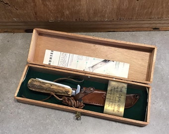 Puma Stag Handle Gamekeeper Knife: Solingen Germany, Wood Box