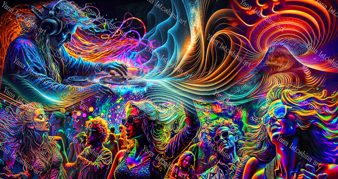 Psychedelic DJ Tapestry: Blacklight Reactive Rave Decor - Etsy