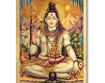シヴァ クリシュナ 額縁付 ビンテージポスター シヴァアート、シヴァ