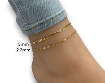 14Kイエローゴールド キューバンカーブリンクアンクレット - 2.3 mm