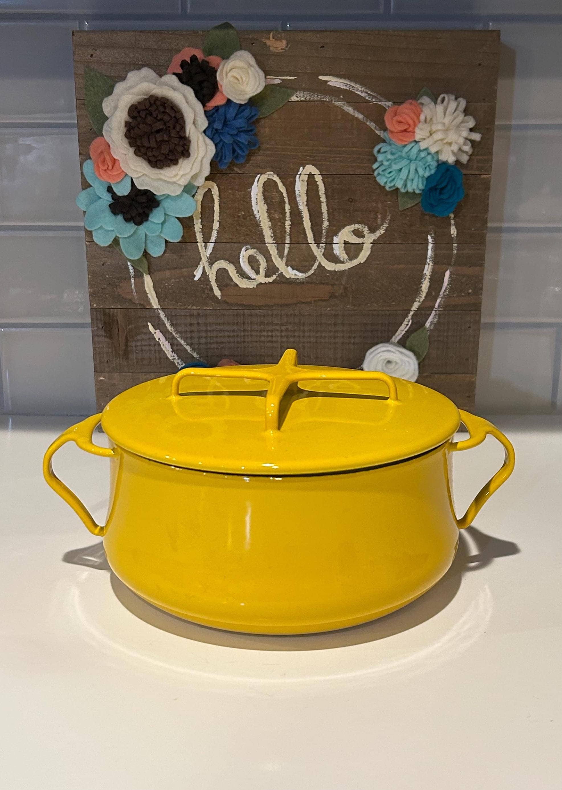 Vintage Dansk Kobenstyle Yellow Enamelware 2 Qt Pot: Mid-century