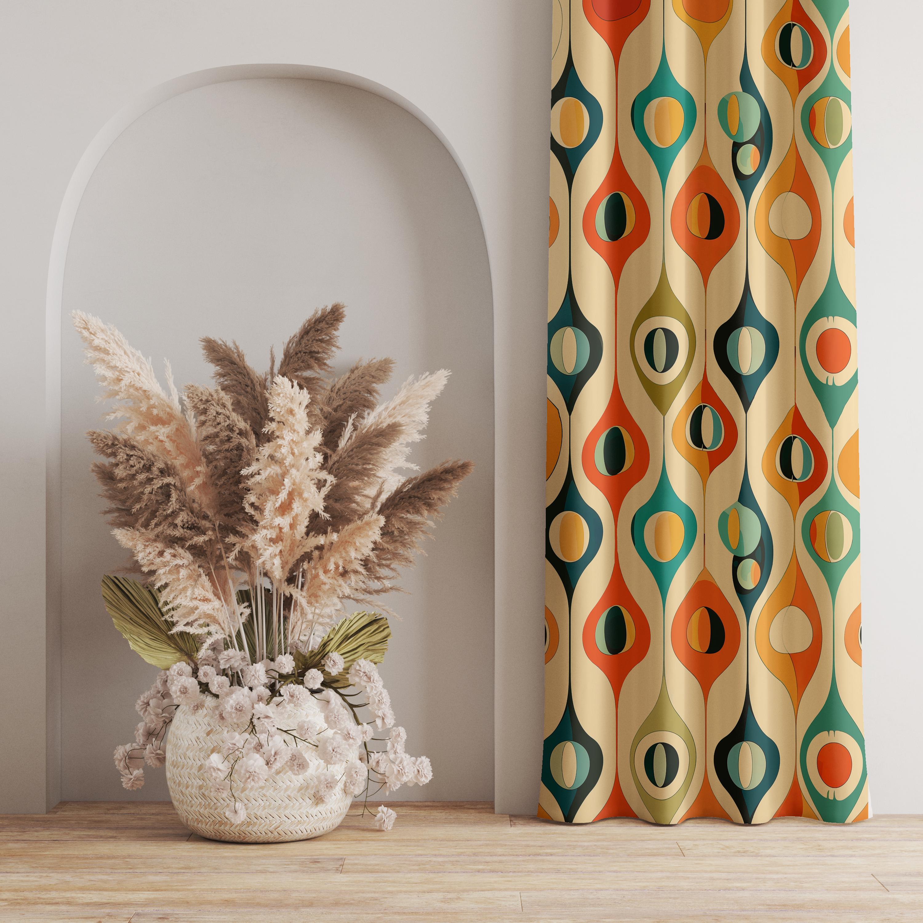 ミッドセンチュリーモダンレトロカーテン - カラフルな幾何学模様の