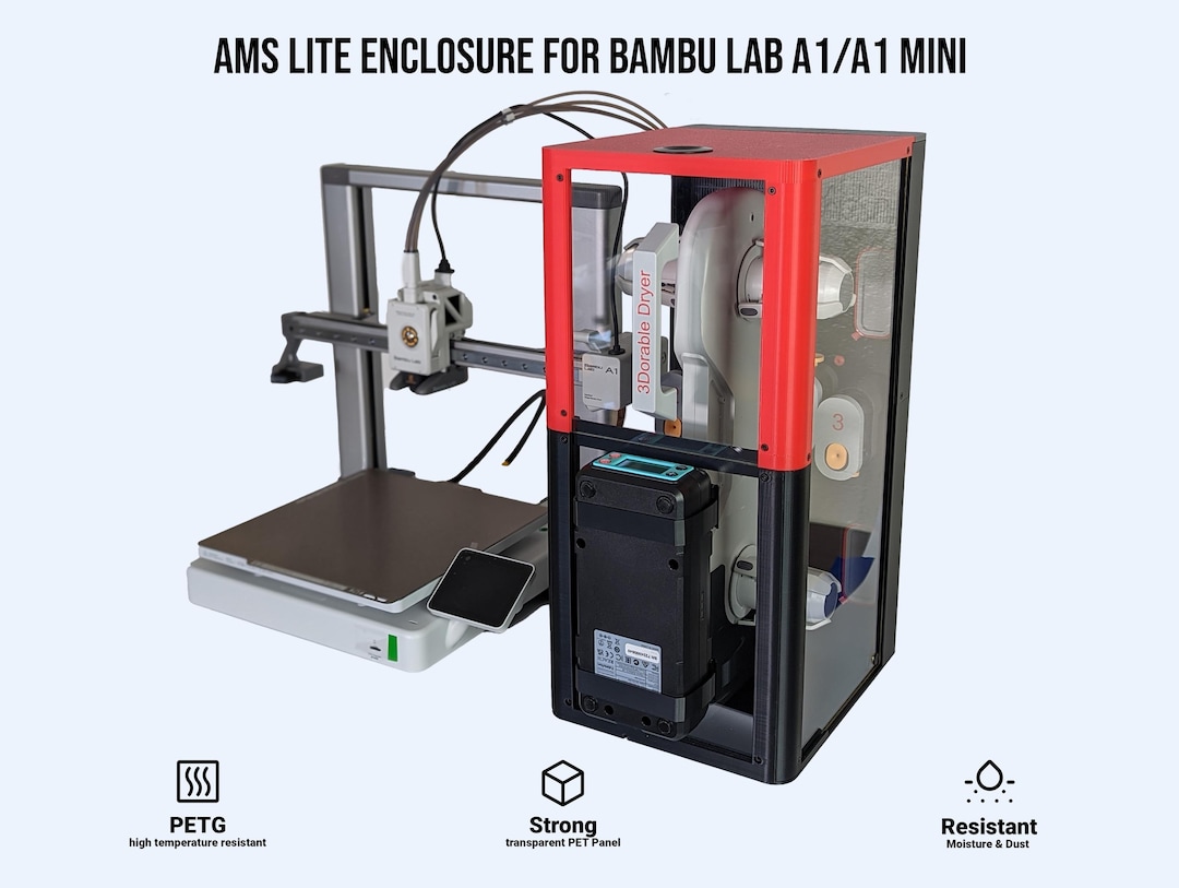 Bambu Lab A1/A1 Mini AMS Lite エンクロージャ：透明PETパネル、防塵