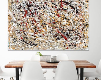 Jackson Pollock No 5 Abstract Oil Paint Re Print on Framed Canvas