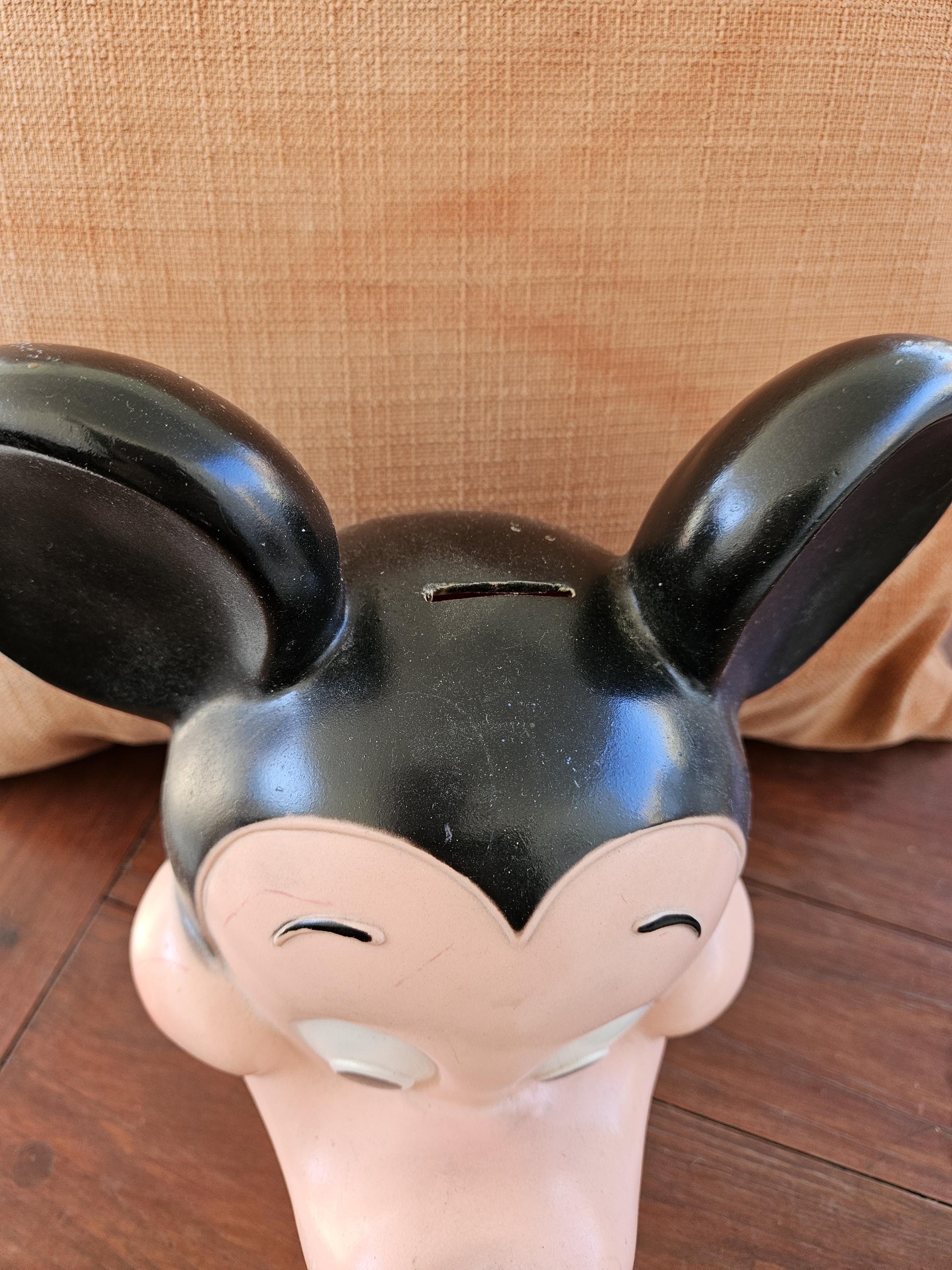 Vintage 1971 Mickey Mouse Coin Bank Plastic Bust Piggy Bank