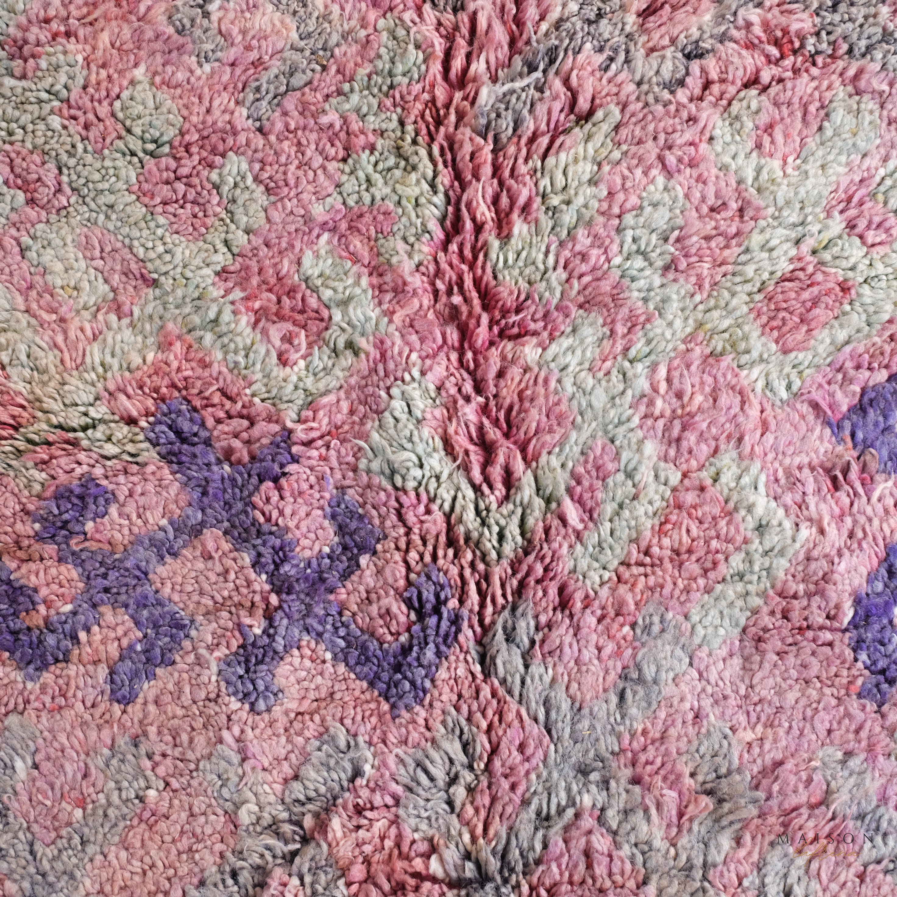 ヴィンテージパープルタルシントラグ、本物のモロッコラグ、7 x 14