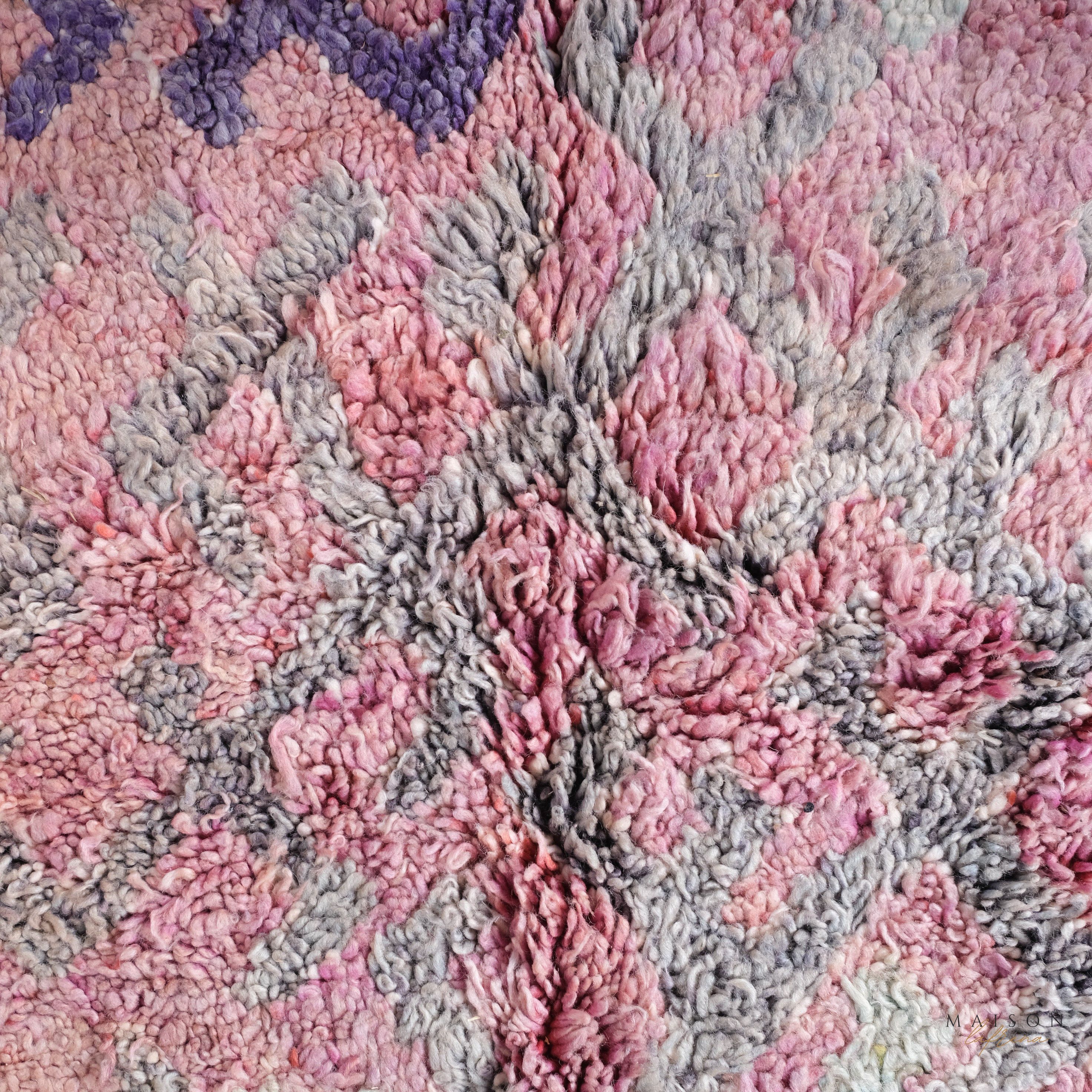 ヴィンテージパープルタルシントラグ、本物のモロッコラグ、7 x 14