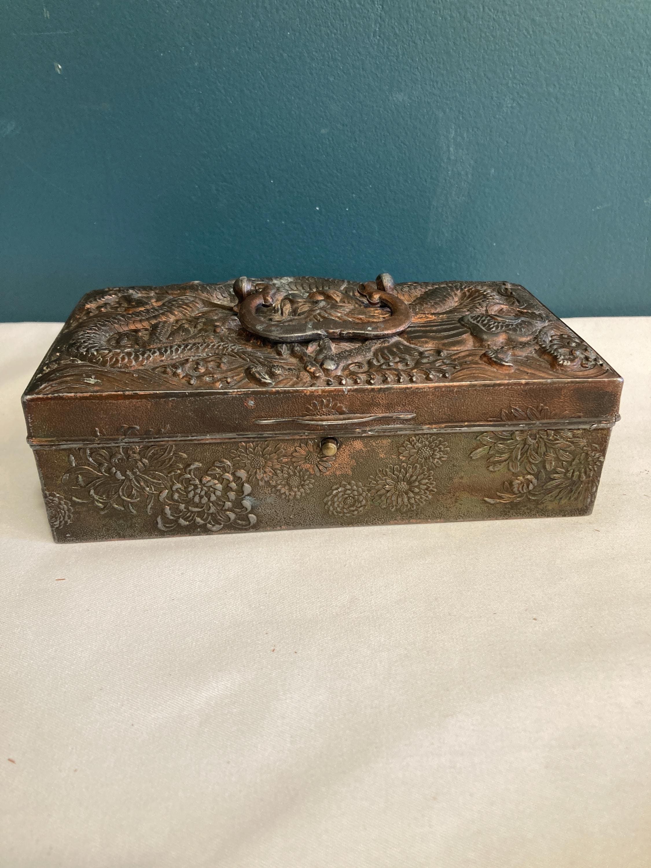Antique Japanese Copper Box With Ornate Dragon Lid - Etsy