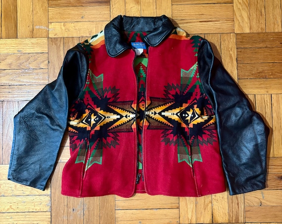 Justin Kraff Jacket Pendleton Wool and Leather Varsity Style