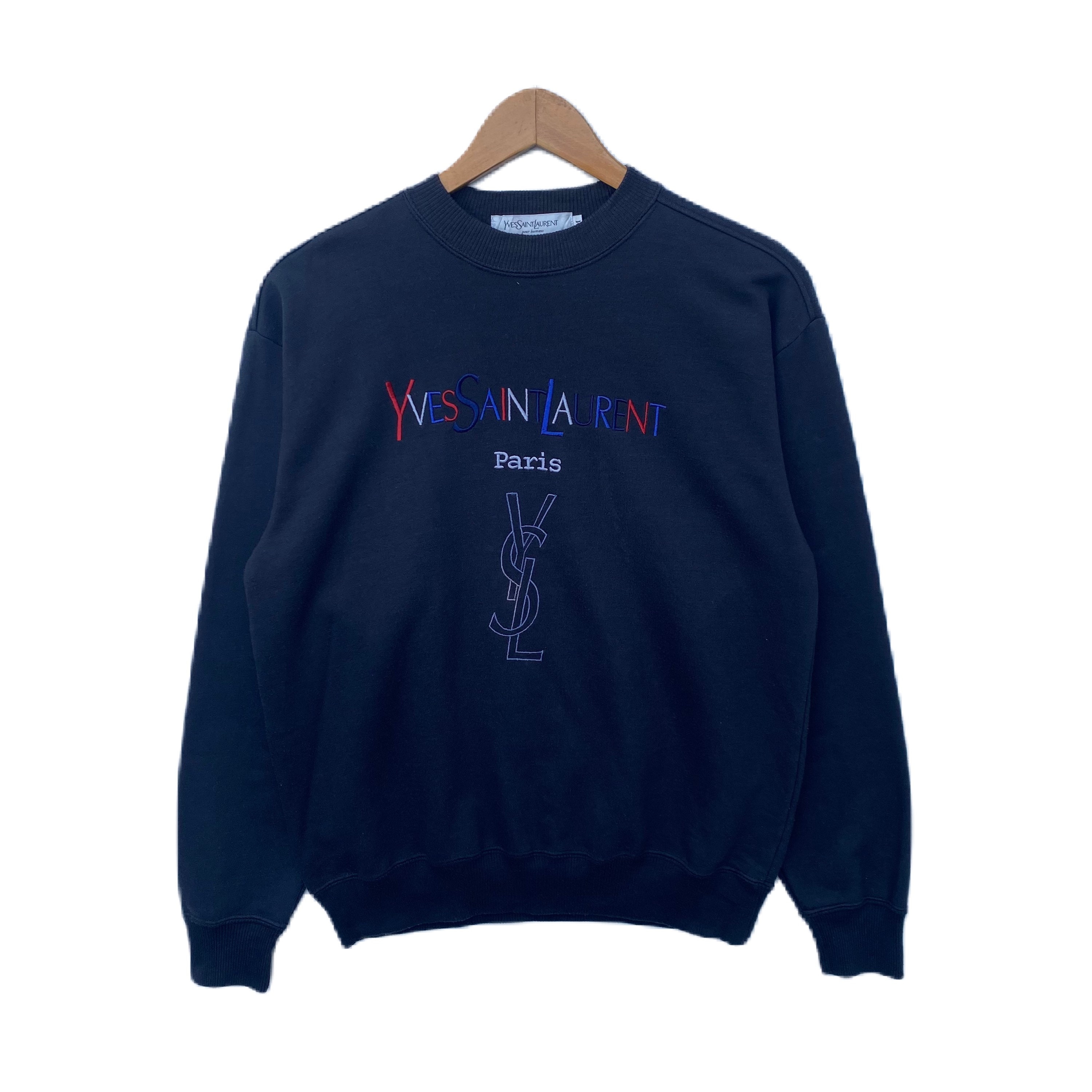 Vintage YVES SAINT LAURENT Sweatshirt Sweater Embroidery Logo Dark