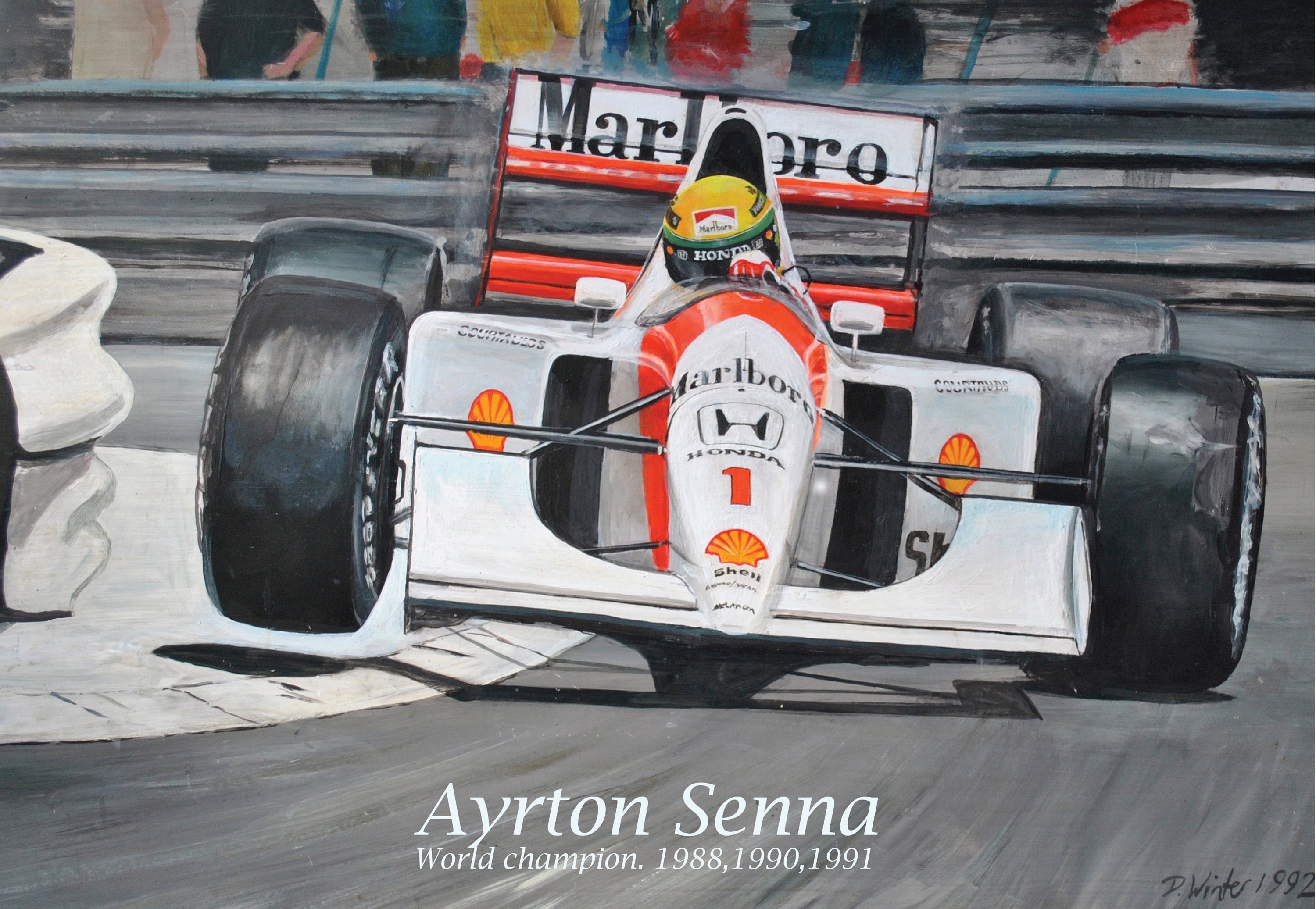 アイルトン・セナのモナコ絵画：F1モータースポーツアート（デジタル
