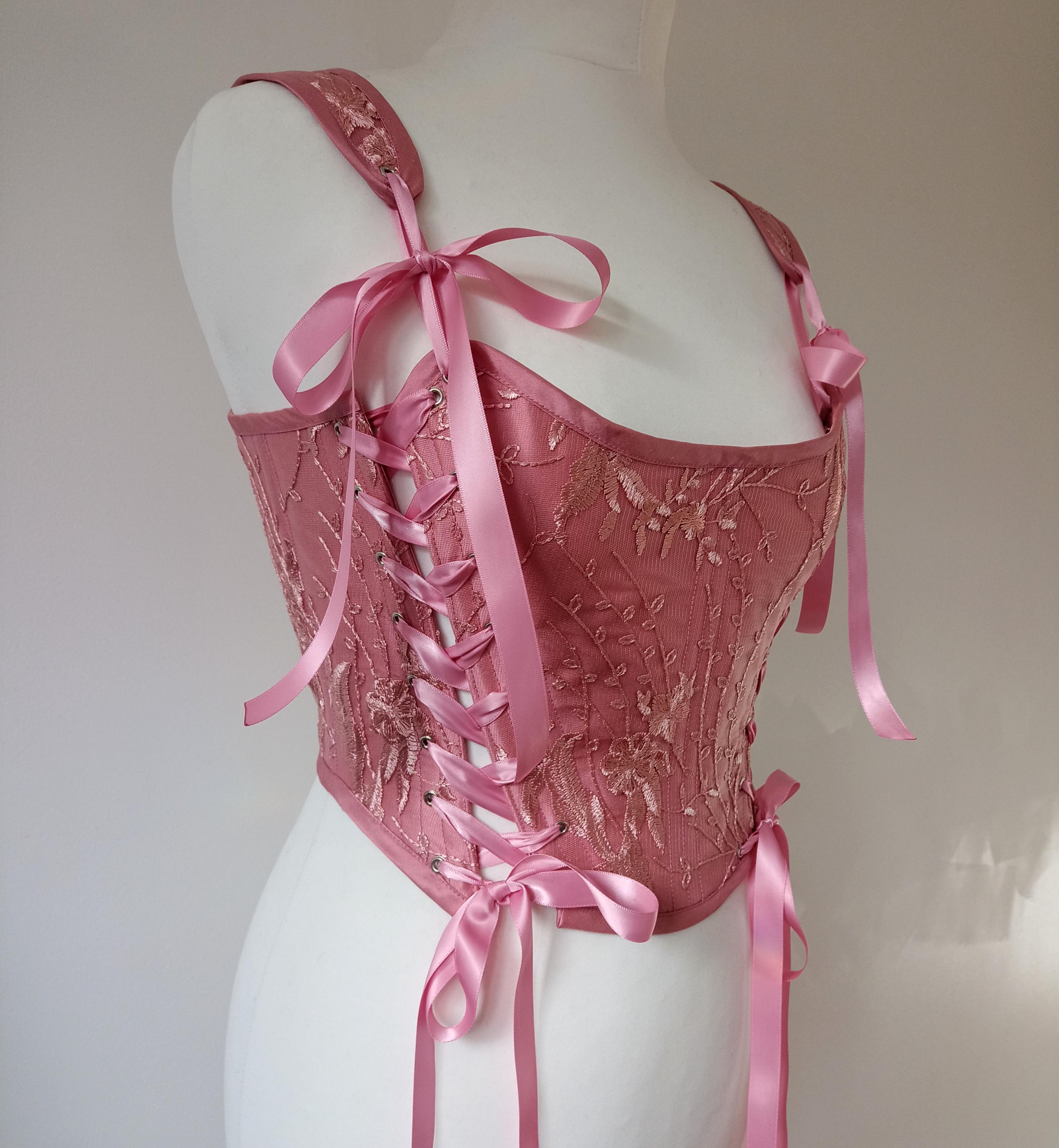 Mauve Pink Renaissance Corset Stays 18th Century Vintage Rose Lace