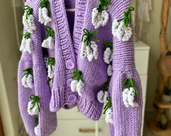 Lilac Lavender Flower Cardigan , 3d Flower Cardigan | Oversized