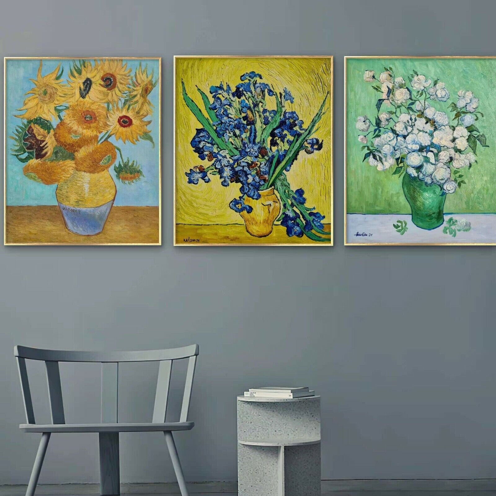 ヴィンセント・ファン・ゴッホ - 黄色の背景にアイリスの花瓶 50 x 60