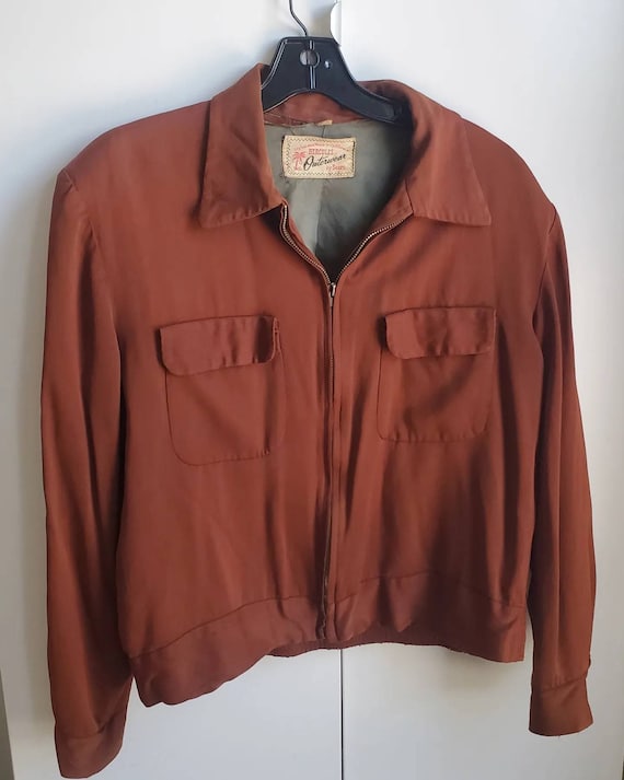 Vintage 40s 50s HERCULES Rust SEARS Gabardine Jacket Talon Ricky