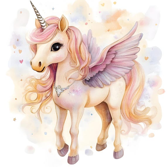 18枚の水彩ユニコーンクリップアート、レインボーペガサスユニコーン