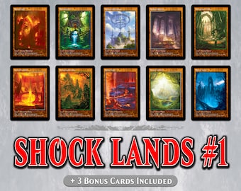 SHOCK LANDS Set #1 - Set of 10 MTG Proxy Shock Lands for Commander