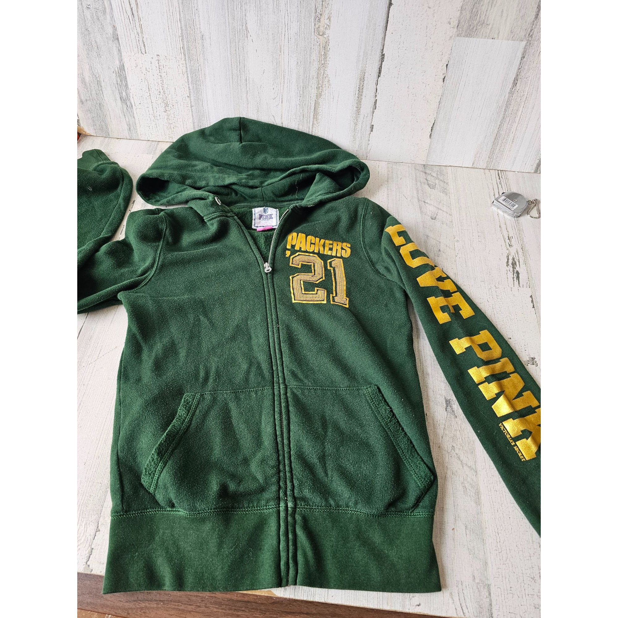 Vintage Victoria's Secrets Pink Packers Girl Zip Hoodie Sweatshirt