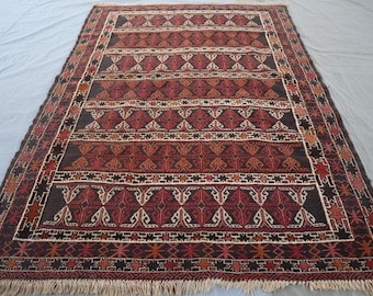 4'2x6'7 フィートのアフガニスタン キリム エリア ラグ - ピンク