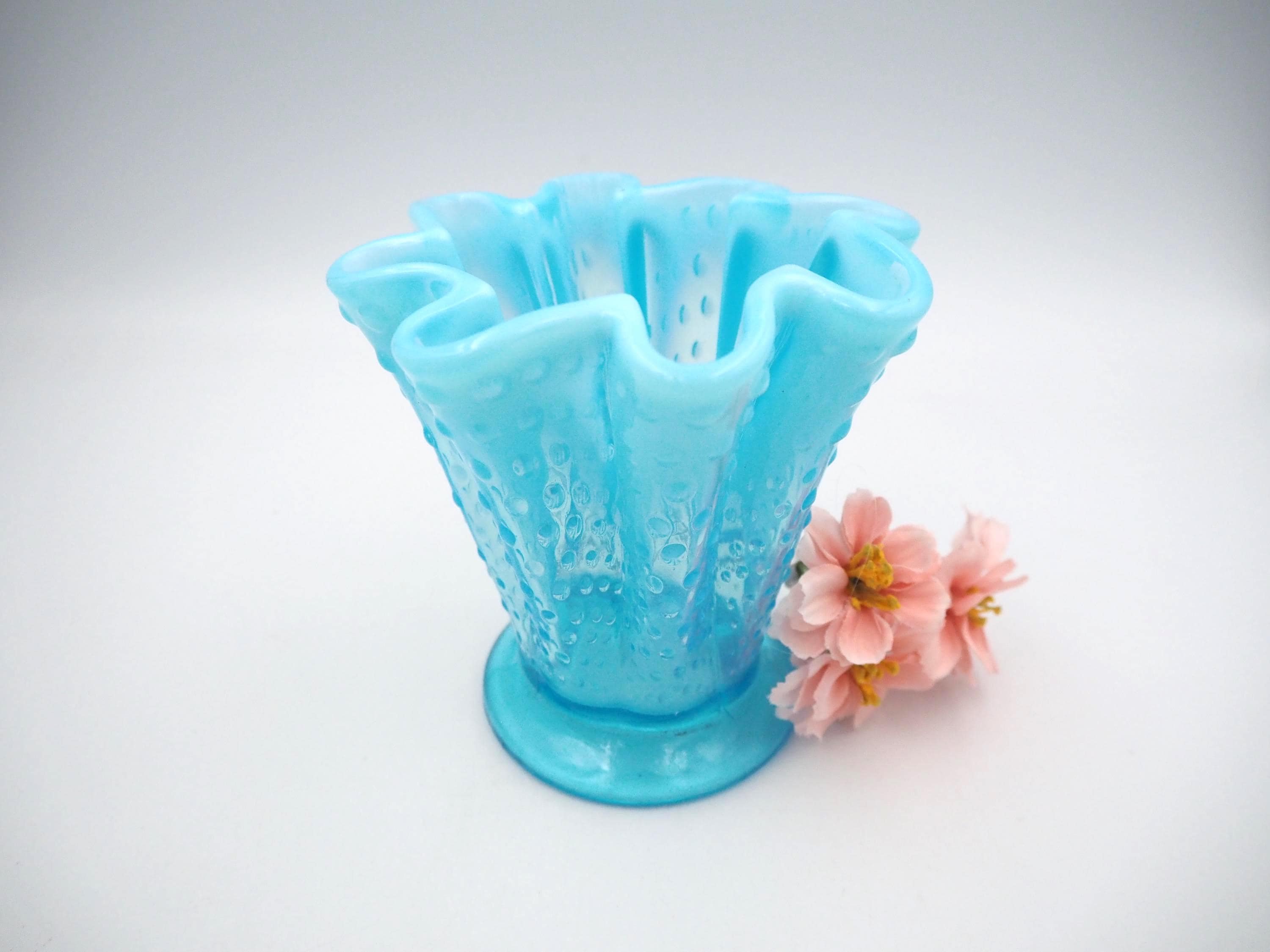 ヴィンテージ フェントン ブルー オパールセント ホブネイル 花瓶