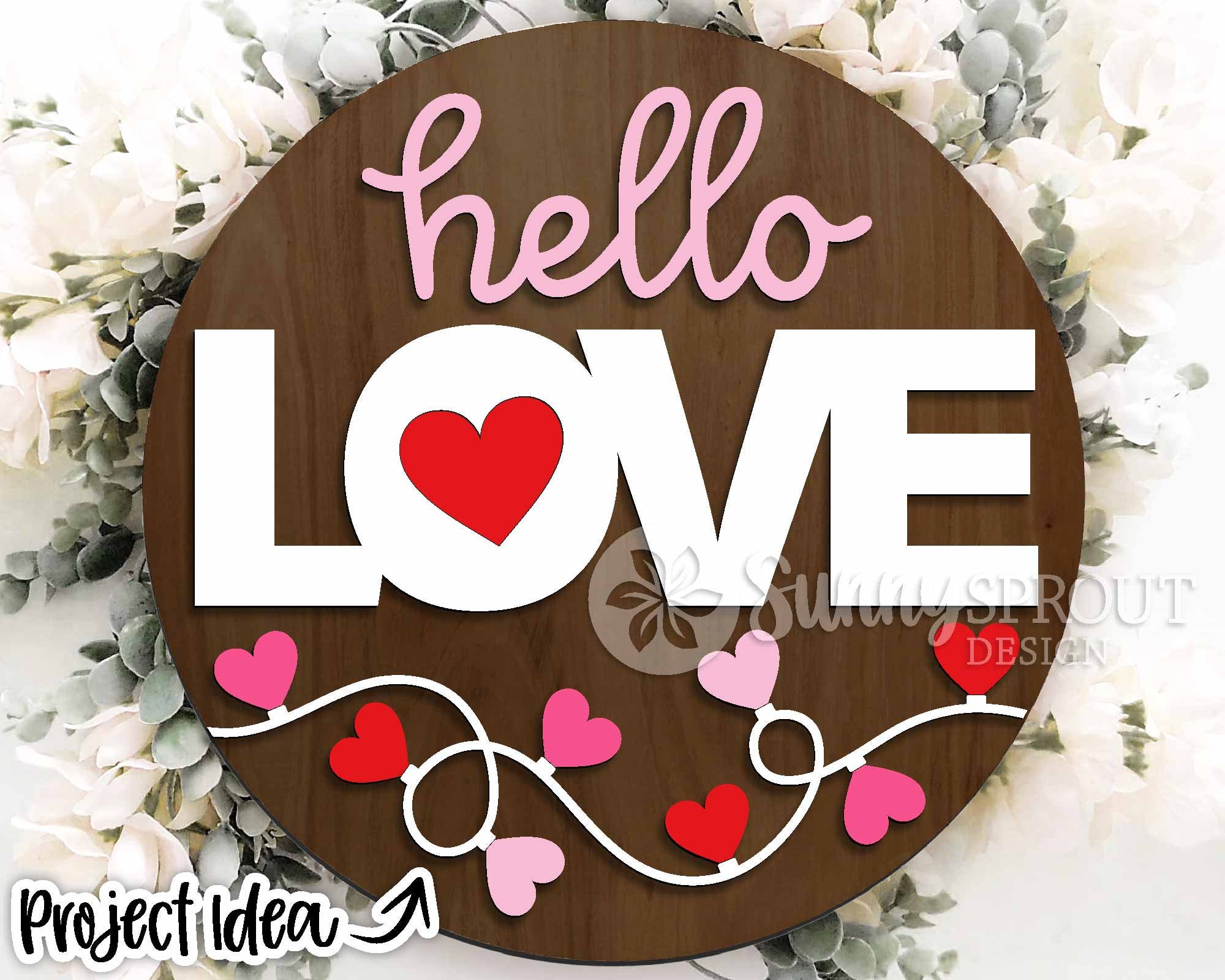 Hello Love Heart String Light Sign, Digital Download, Round Door