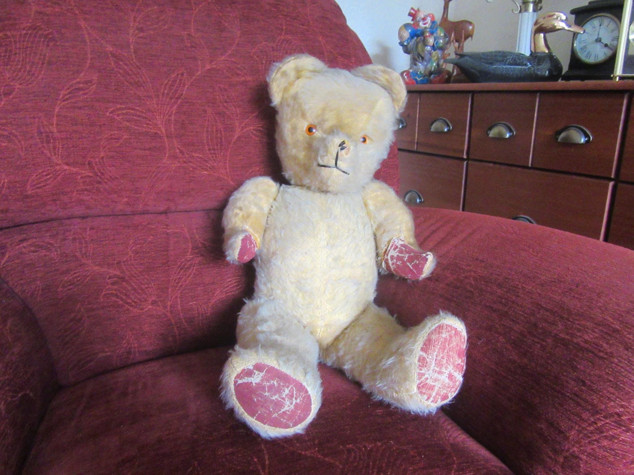 1950年代のチャドバレー産モヘアテディベア、ストロー入り、ジョイント