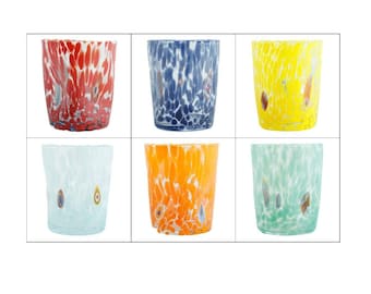 大型ムラーノガラス花瓶 ライトブルー マルチミルフィオリ 22 cm