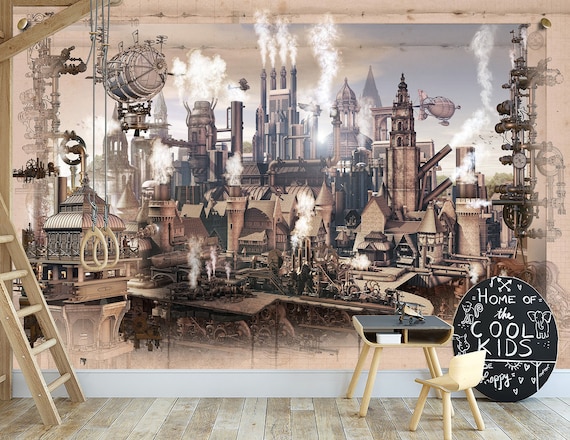 Steampunk Artwork Wallpaper Wall Mural Peel and Stick Antique