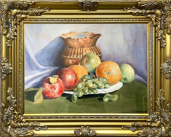 油絵 菅家令子 絵 絵画インテリア 額付(白) uF6-063004果物 ぶどう