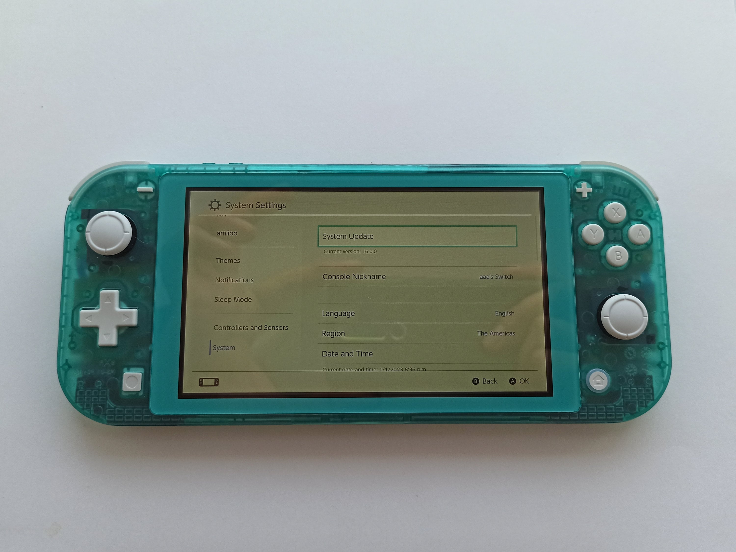 Custom Clear Teal Green Nintendo Switch Lite Console New Housing