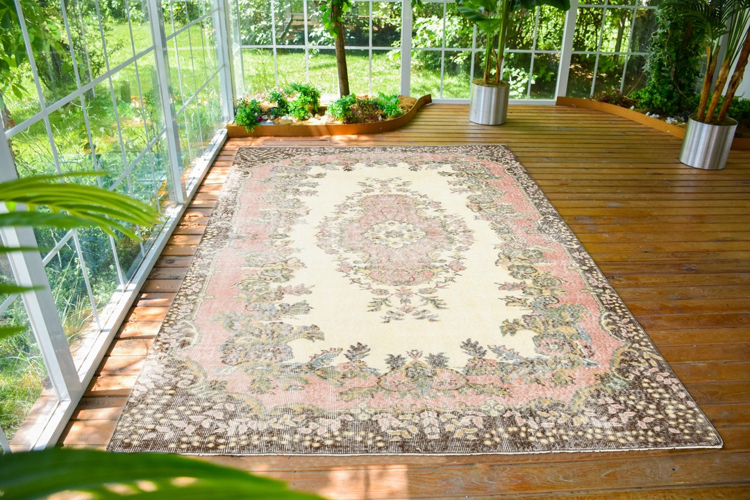 6x9 オリエンタル トルコ ヴィンテージ ウシャク ラグ、エリアラグ