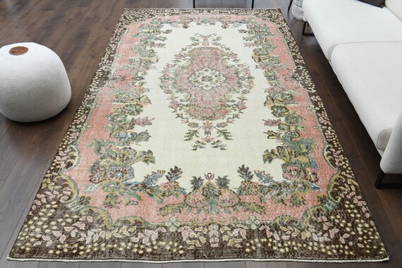 6x9 オリエンタル トルコ ヴィンテージ ウシャク ラグ、エリアラグ