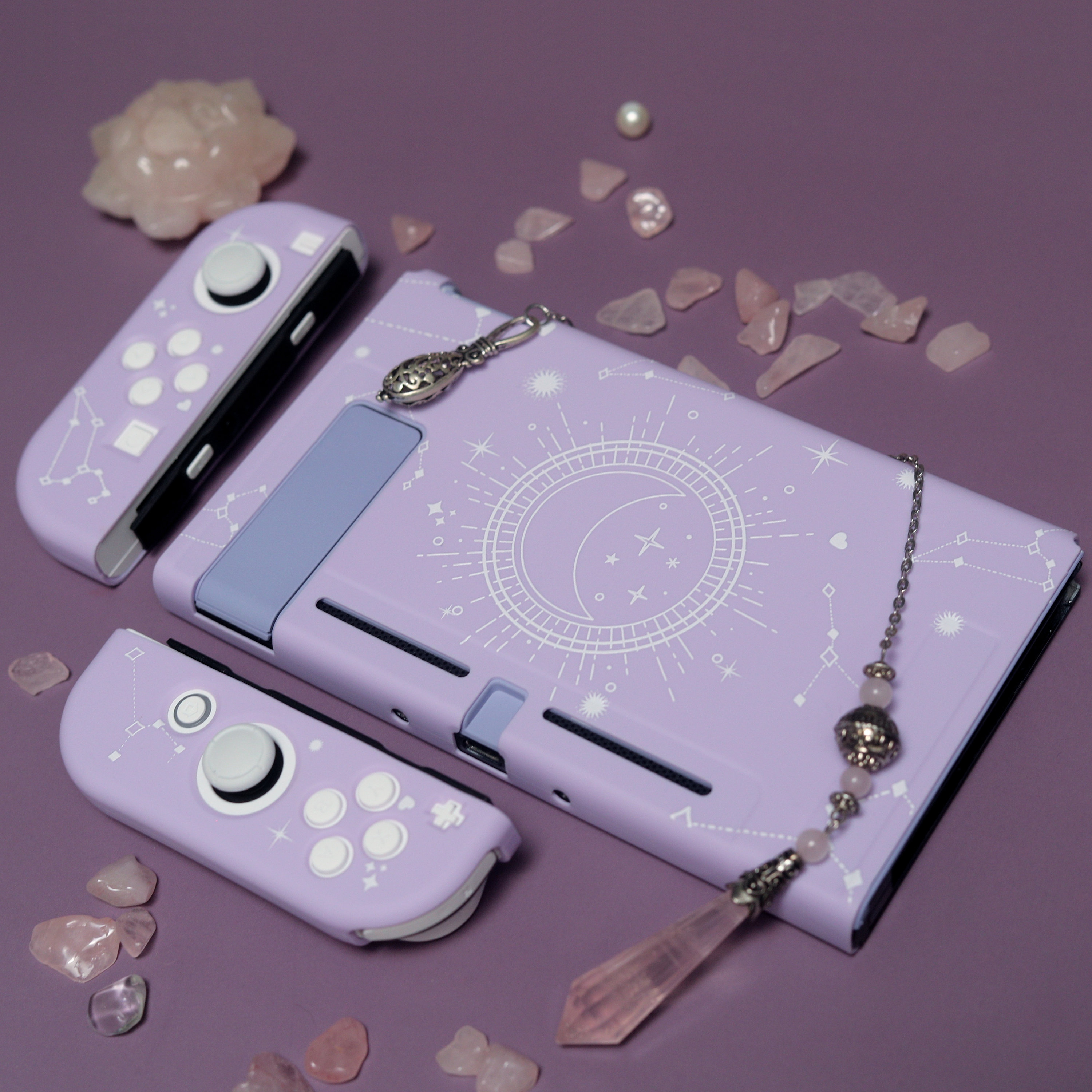 Custom Cosmic Moon Nintendo Switch Case: Celestial Lavender TPU