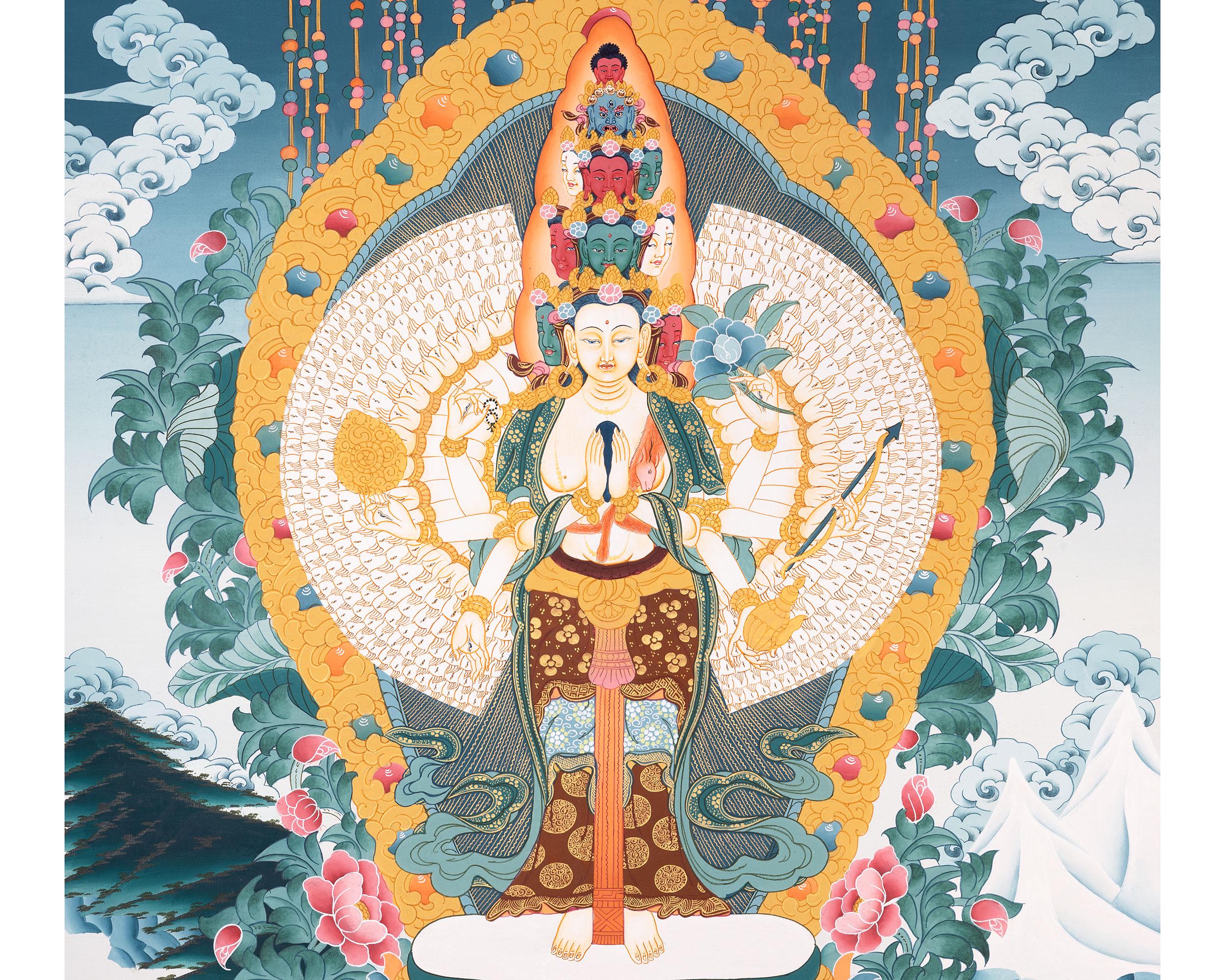 千手観音タンカ、チベット仏教美術、観音菩薩壁掛け - Etsy 日本