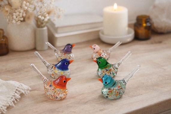 Miniature Murano Glass Birds, Tiny Sparrow, Colorful Birds, Little