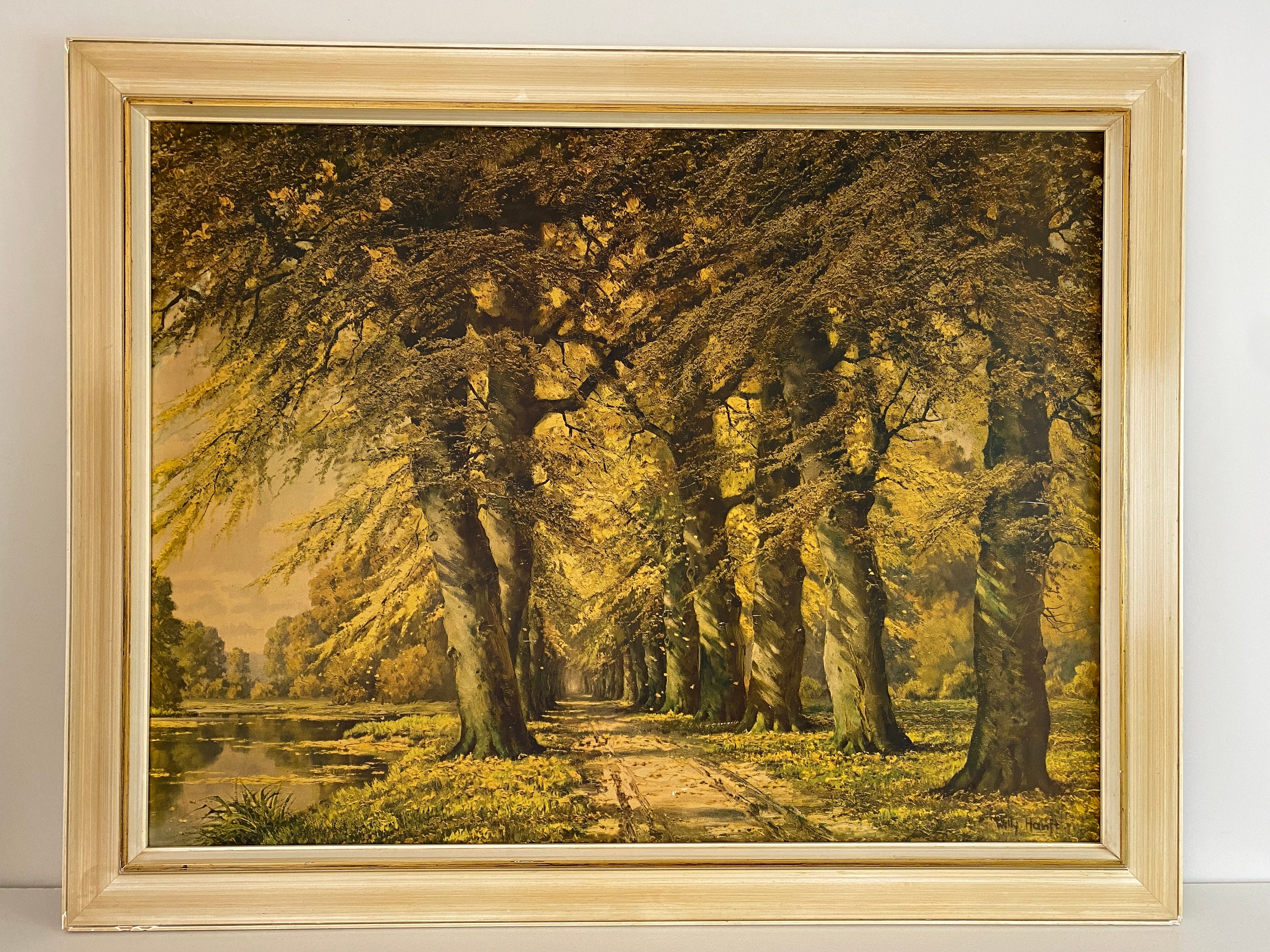 Large 1960s Willy Hanft Framed Art Print Depicting a Beautiful