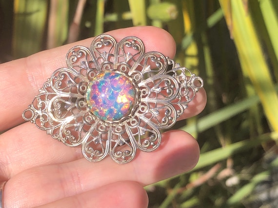 Vintage Miriam Haskell Dragons Breath Glass Silvertone Designer