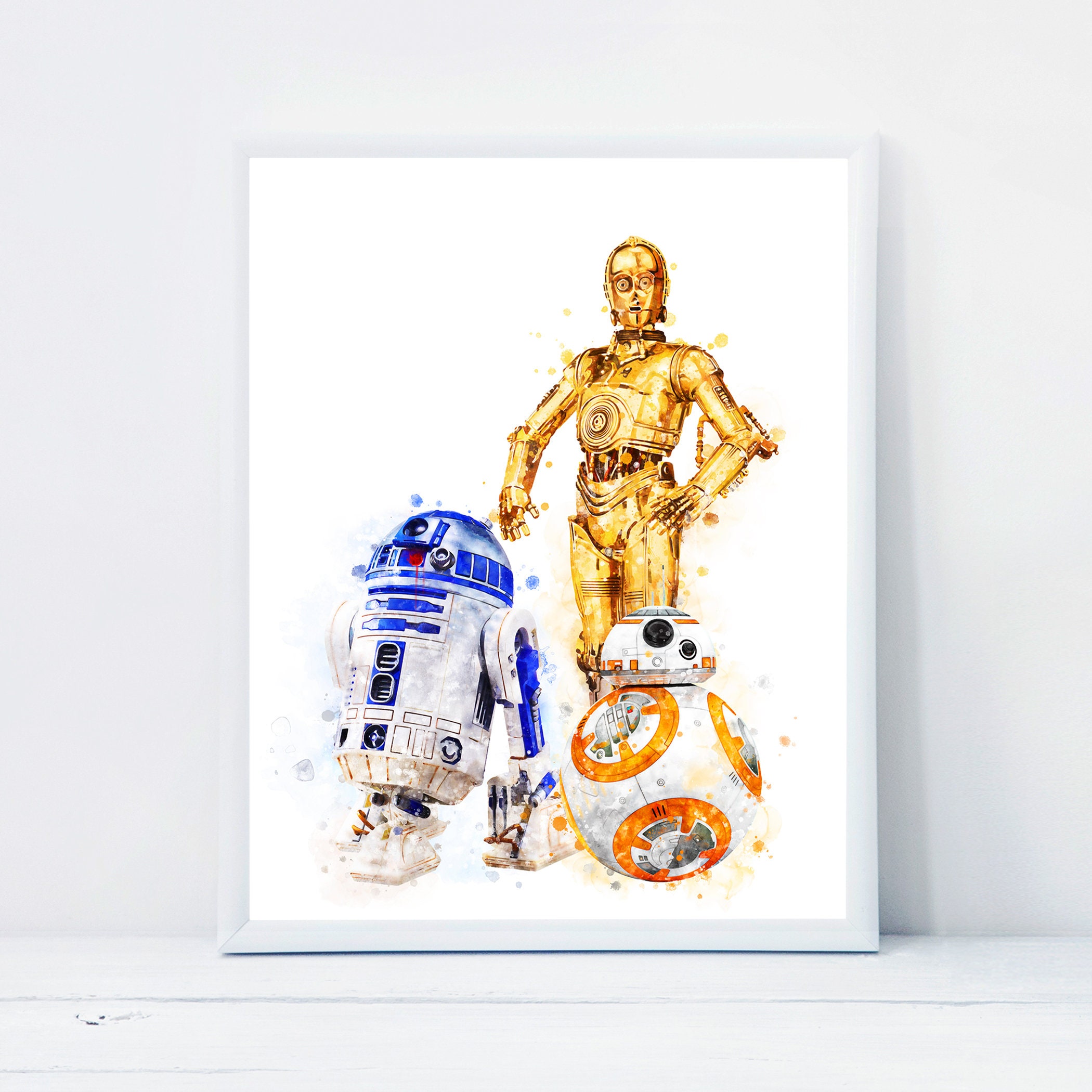 BB-8 R2-D2 C3-PO 水彩アートプリント スターウォーズ ポスター R2-D2