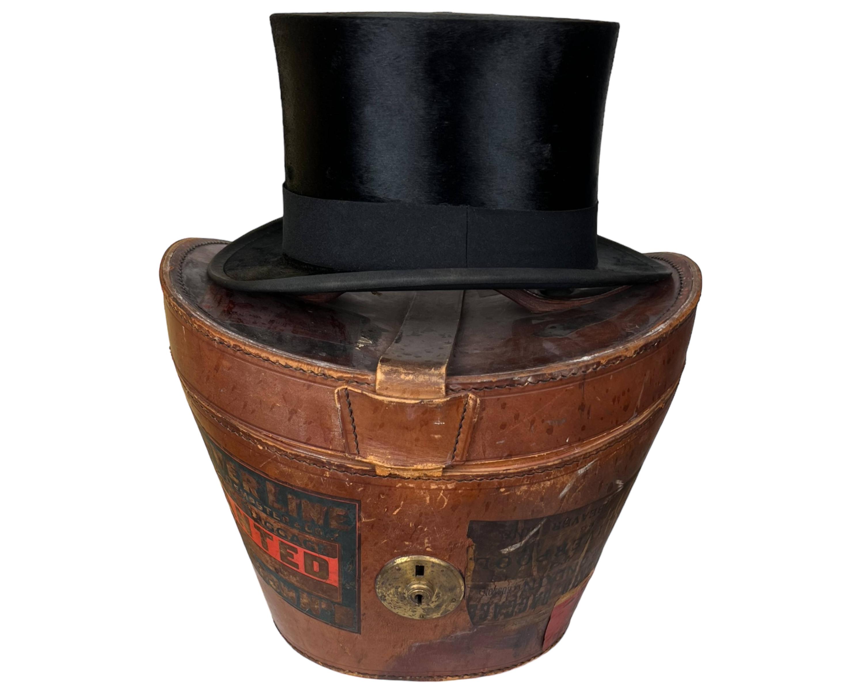 アンティーク シルク トップハット ヴィクトリアン レザー トラベル