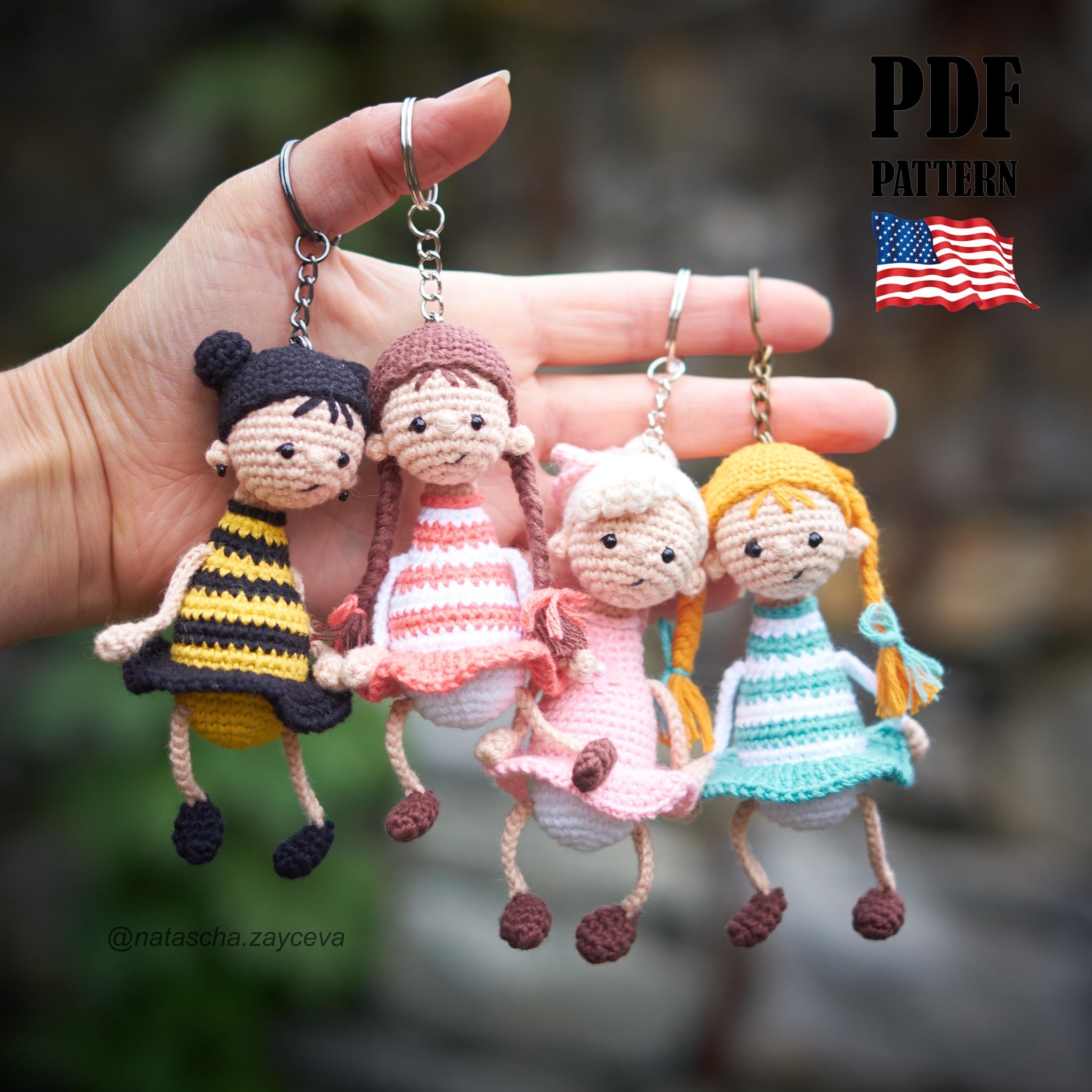 PDF Pattern: Crochet Doll Keychain. Amigurumi Girl Keyring With