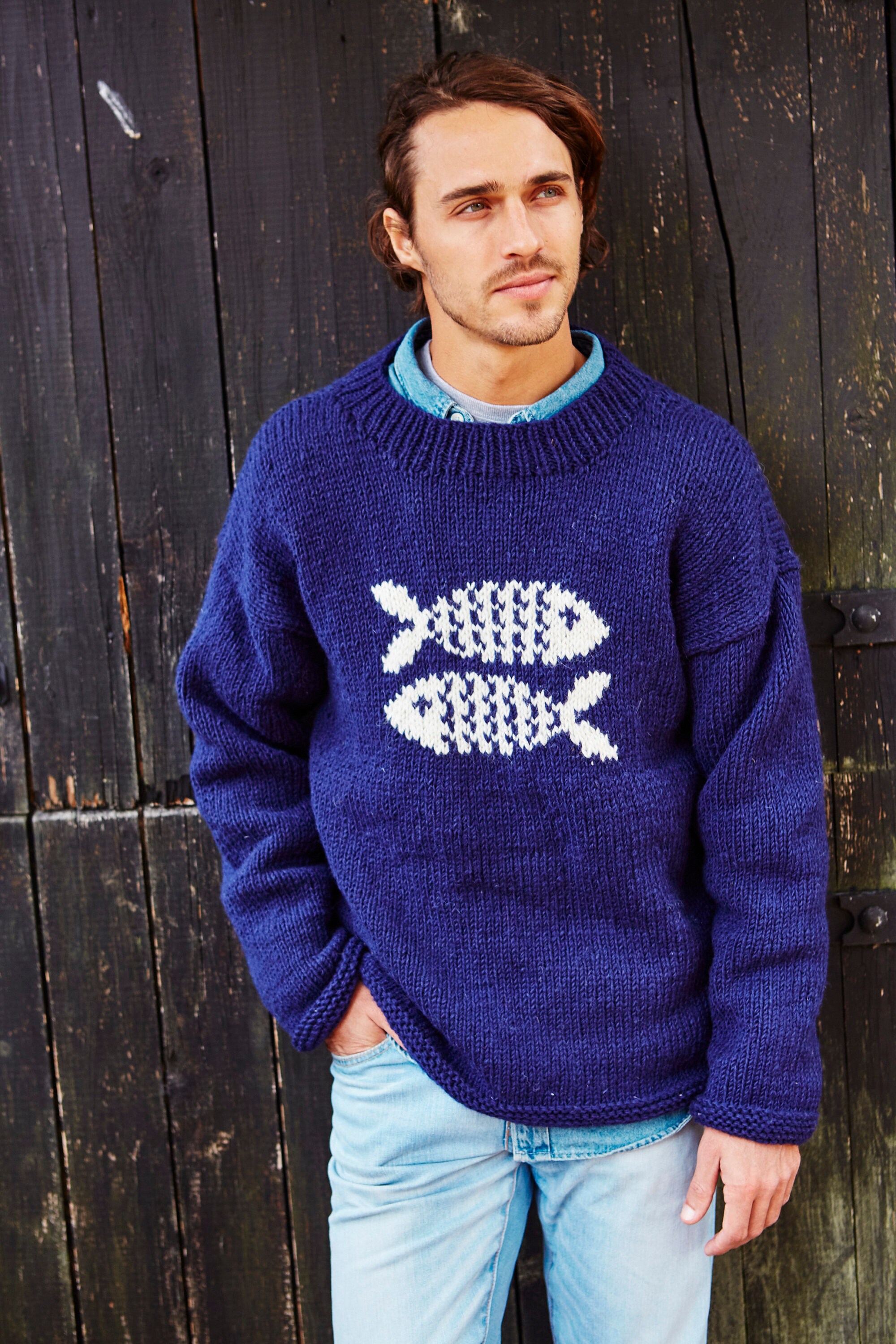 Men's and Women's Fish Knitted Jumper - Navy Blue Sweater - 100