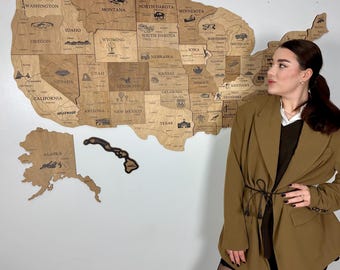 アメリカ合衆国地図型インテリア アメリカ旅行地図、押しピン地図