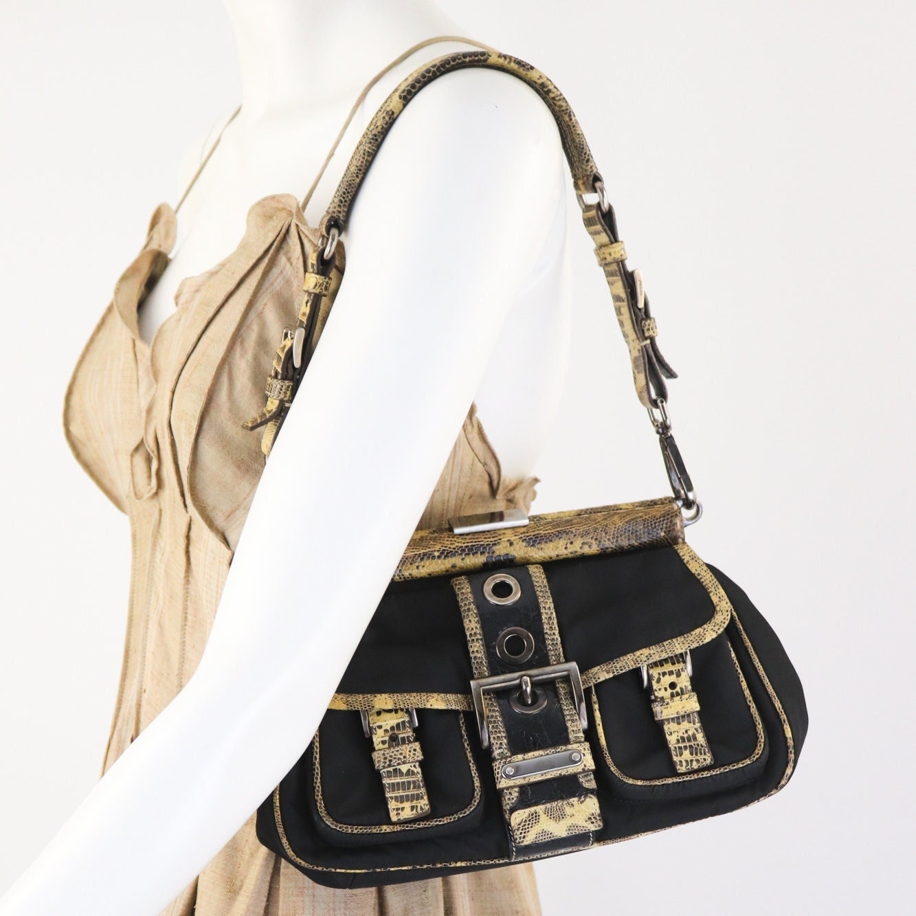 Vintage 1990s 2000s PRADA Milano Nylon Leather Lizard Crocodile