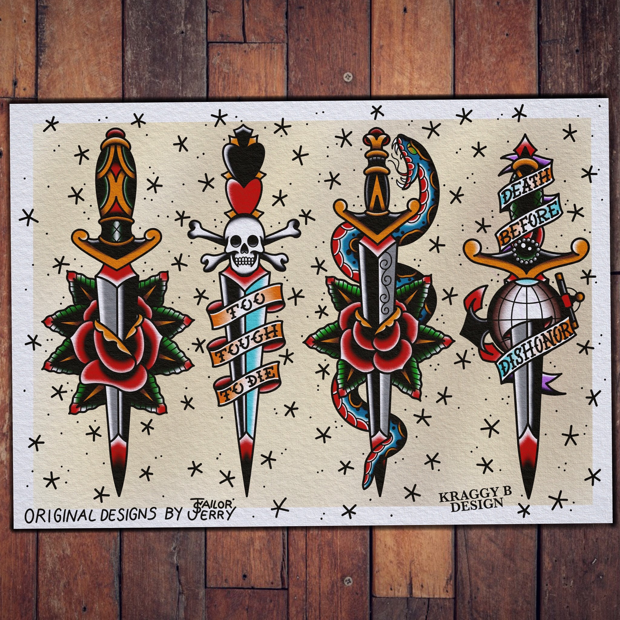 Sailor Jerry Traditional Tattoo Flash Sheet Tattoo Print Gift