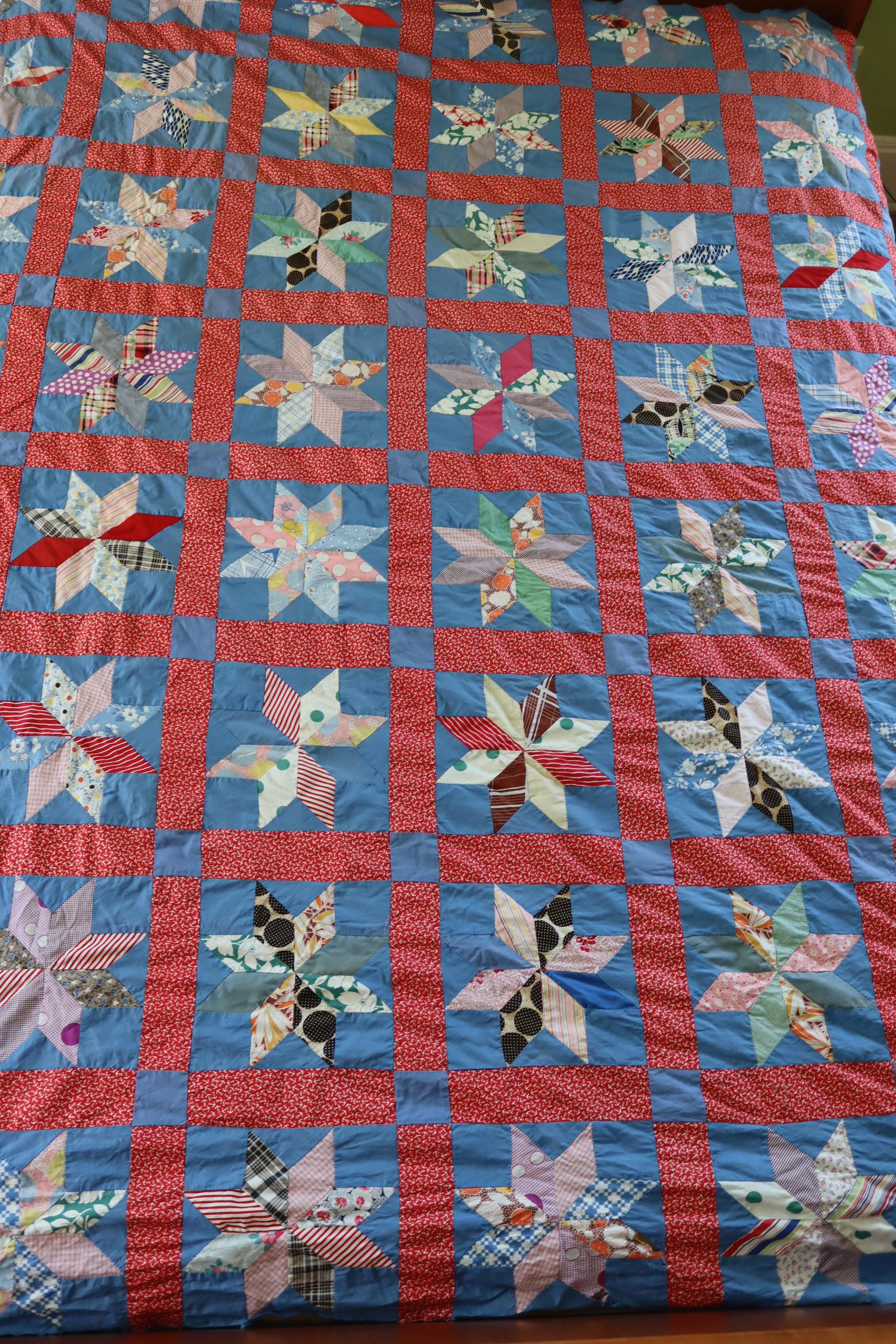 40年代/50年代のパッチワークキルトトップ - ヴィンテージ8ポイント