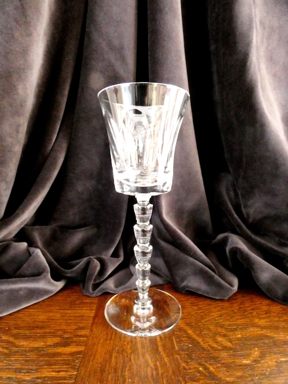 Vintage Val St Lambert Crystal Wine Glass: Belgian Palm Stem