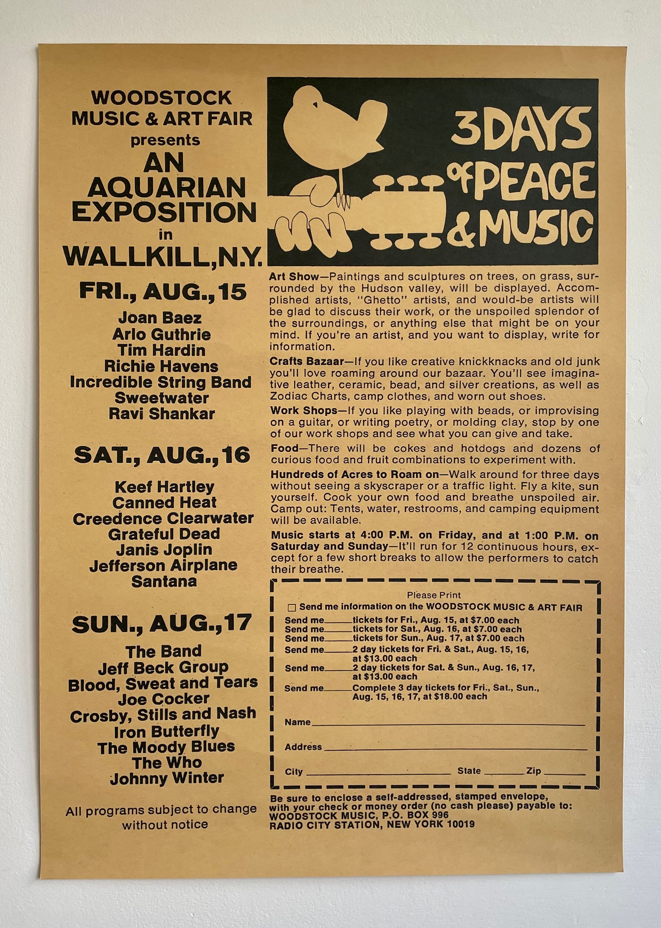 Woodstock 1969 Poster: Vintage Music Festival Flyer, Kraft Paper