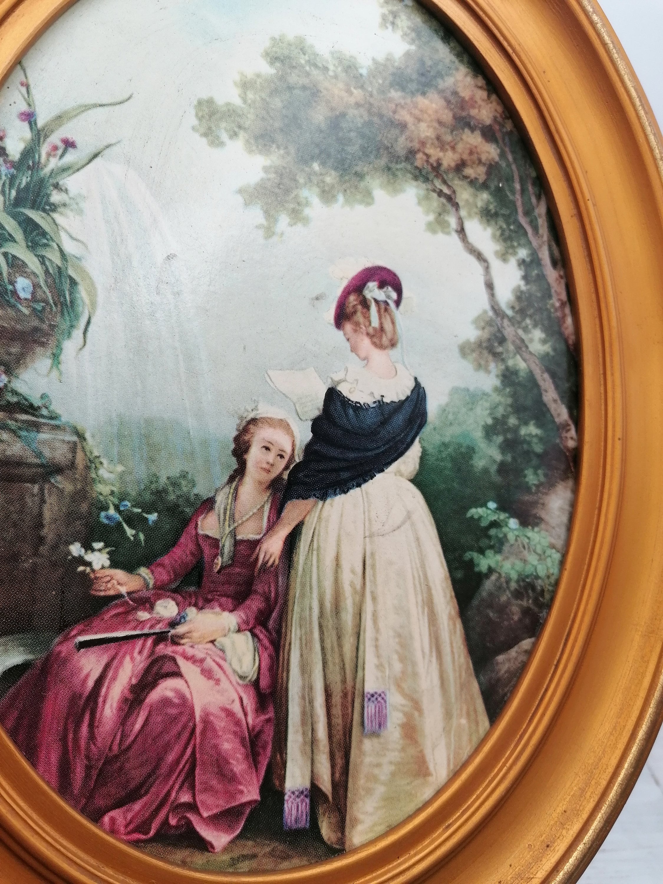 木製ベースのアンティーク楕円形額縁、絵画木製フレーム、金色の楕円形