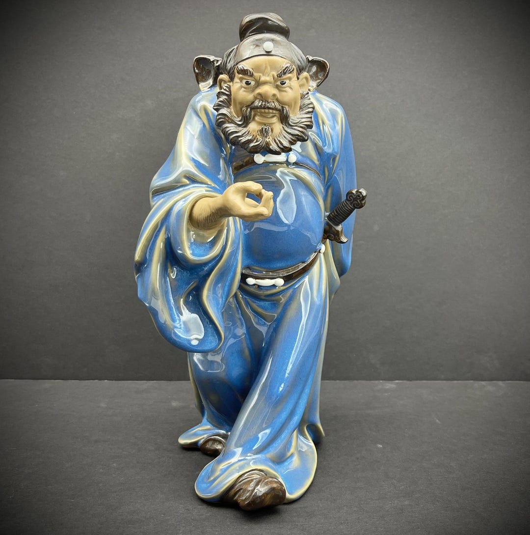 Zhong Kui Chinese Shiwan Statue Mudman Porcelain Figurine Blue